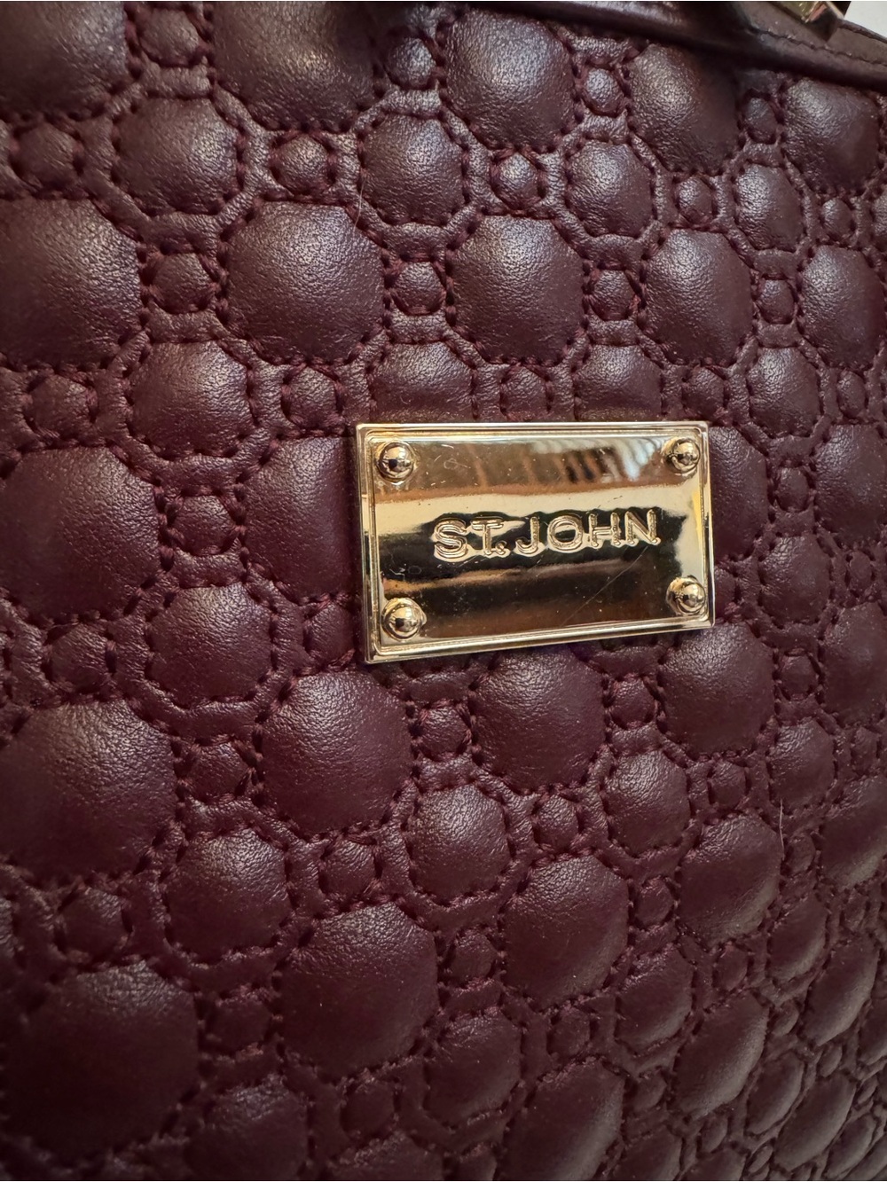 St. John Wine Leather Dome Satchel Quilted Shoulder Bag Purse - Picture 4 of 11